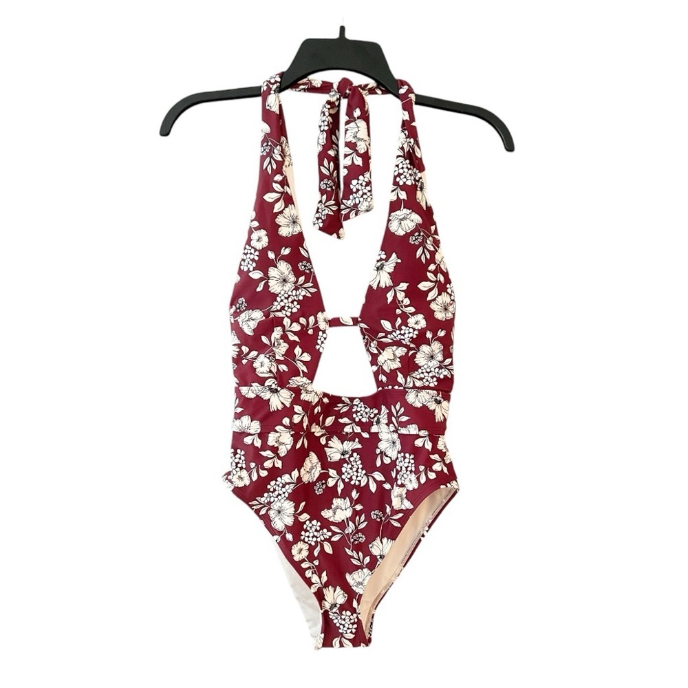 Adore Me Burgundy Floral Brinlee Contour One Piece Swimsuit Size Small NWOT
